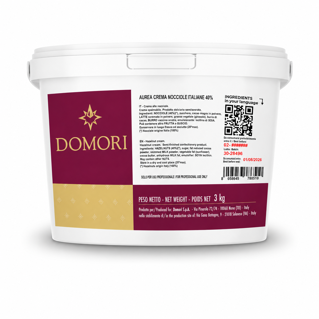Domori AUREA Hazelnut Cream 3kg, ea