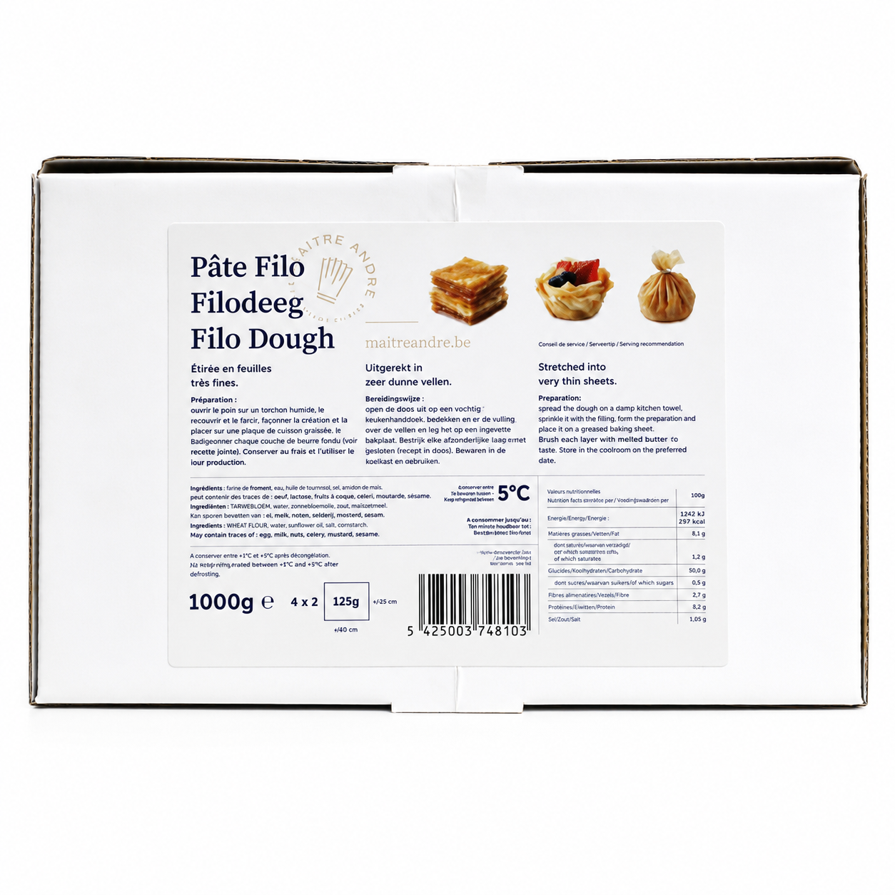 Filo Dough Sheets 4x2x125g, 1kg x 5/cs
