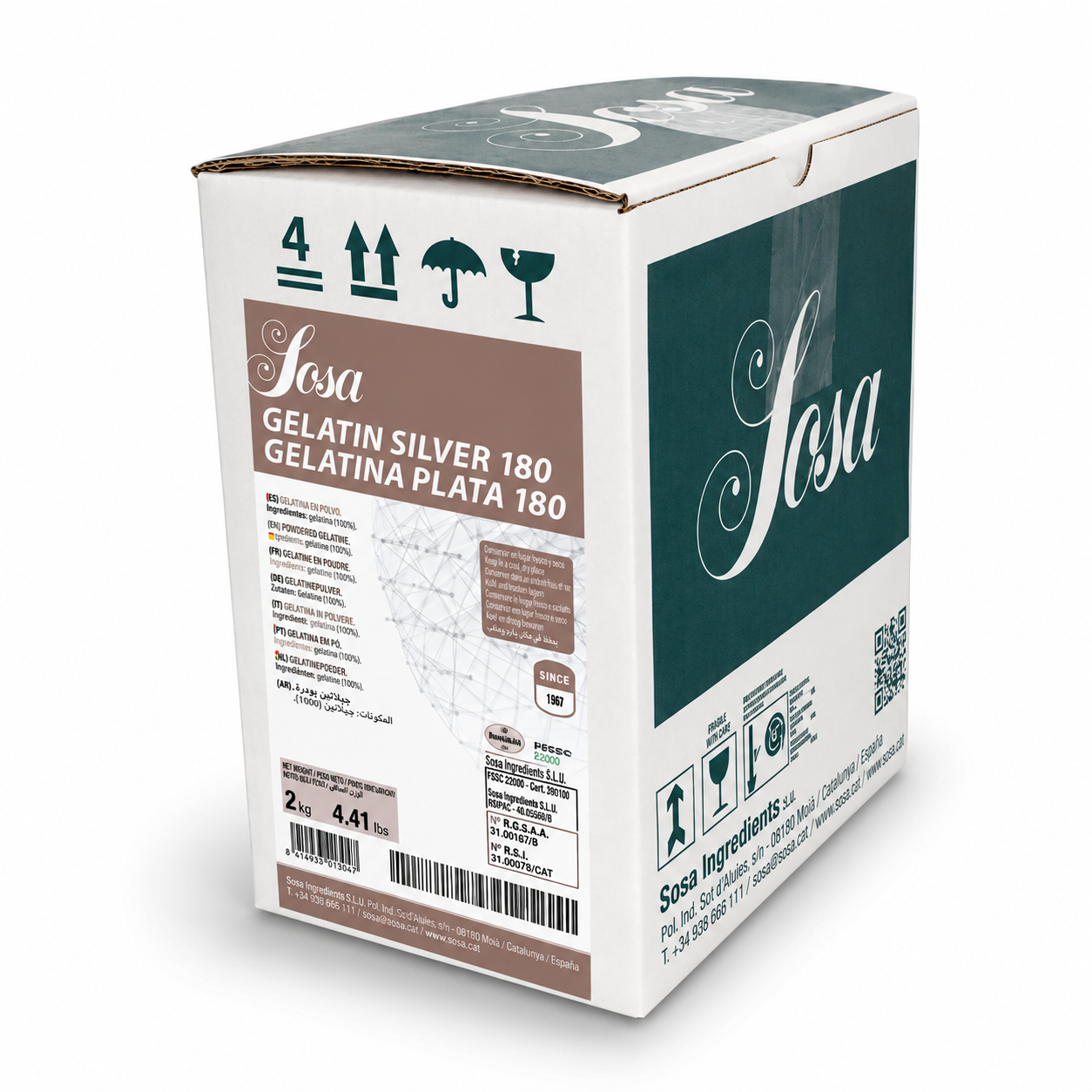 Gelatine Sheets Silver, Sosa, 180 sheets/2kg