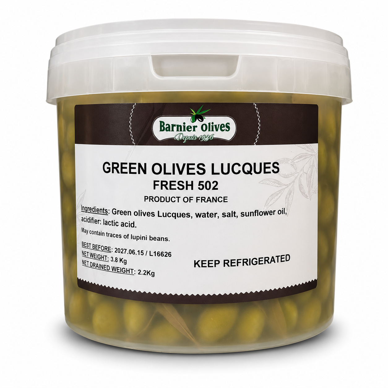 Lucques Princess Green Olives 30/40, 2.2kg